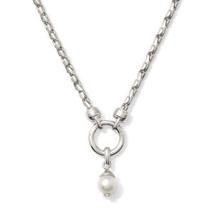 Kendra Scott Elegant Silver Sawyer Necklace with Pearl Pendant New